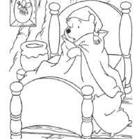 Desenho de Pooh deitado na cama para colorir