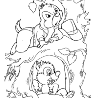 Desenho de Tico e Teco na árvore para colorir