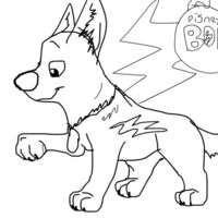 Desenho de Bolt pensando um plano para colorir
