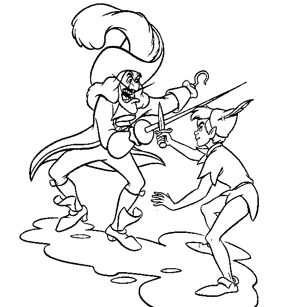 Desenho de Capitão Gancho contra Peter Pan para colorir ...