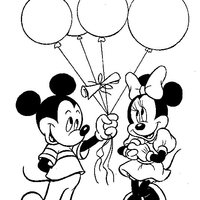 Desenho de Mickey presenteando Minnie com balões para colorir