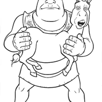 Desenho de Shrek segurando o burro para colorir
