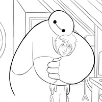 Desenho de Baymax abraçando Hiro Hamada para colorir