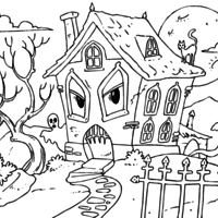 Desenho de Casa animada no Halloween para colorir