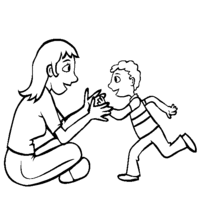 Desenho de Menino correndo para abraçar sua mãe para colorir