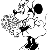 Desenho de Minnie e buquê de flores para colorir