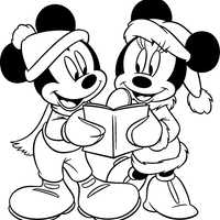 Desenho de Minnie e Mickey cantando no Natal para colorir