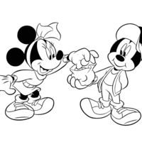 Desenho de Mickey e Minnie comendo caramelo para colorir