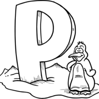 Desenho de Letra P de pinguim para colorir