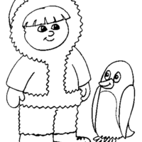 Desenho de Pinguim e esquimó para colorir