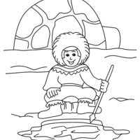 Desenho de Esquimó diante de iglu para colorir