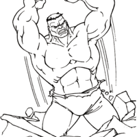 Desenho de Hulk quebrando pedras para colorir