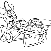Desenho de Minnie preparando piquenique para colorir