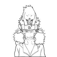 Desenho de Akamuru na cabeça de Kiba para colorir