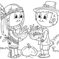 Desenho de Indiazinha e menino para colorir