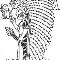 Desenho de Índio com cocar e suas lanças para colorir