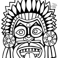 Desenho de Máscara indígena asteca para colorir