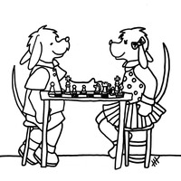 Desenho de Cachorros jogando xadrez para colorir