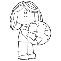 Desenho de Menininha abraçando Planeta Terra para colorir