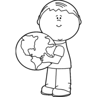 Desenho de Menino dando abraço no Planeta Terra para colorir