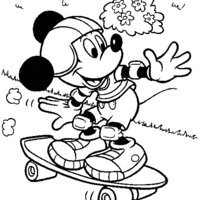 Desenho de Mickey andando de skate para colorir