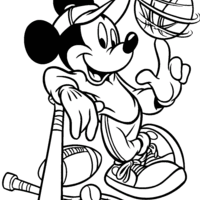 Desenho de Mickey e bola de beisebol para colorir