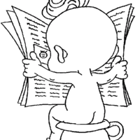 Desenho de Menino no piquiquinho lendo jornal para colorir