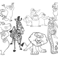 Desenho de Vários personagens do filme Madagascar para colorir