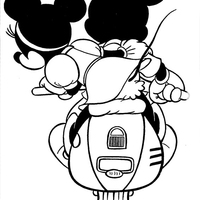 Desenho de Minnie e Mickey andando de moto para colorir