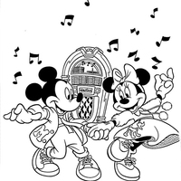 Desenho de Mickey e Minnie dançando twist para colorir