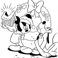Desenho de Mickey e Pluto na guirlanda de Natal para colorir