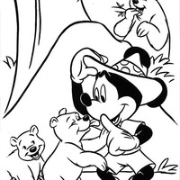Desenho de Mickey e ursinhos no safari para colorir