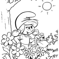 Desenho de Smurfete em piquenique na floresta para colorir