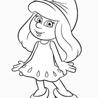 Desenho de Smurfete mostrando seu vestido para colorir