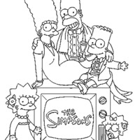 Desenho de Família Simpsons e televisão para colorir