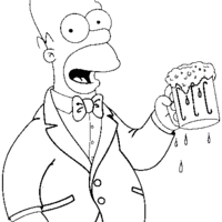 Desenho de Homer Simpson tomando chopp para colorir