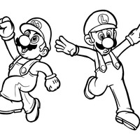 Desenho de Mario Bros e Luigi saltando para colorir