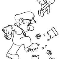 Desenho de Mario Bros quebrando castelo para colorir