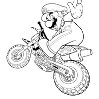 Desenho de Mario na moto para colorir