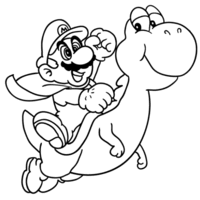 Desenho de Super Mario e tartaruga Yoshi para colorir