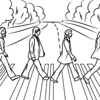 Desenho de The Beatles na Abbey Road para colorir