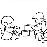 Desenho de Meninos dividindo brinquedos para colorir