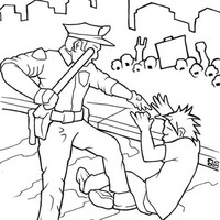 Desenho de Policial prendendo ladrão para colorir