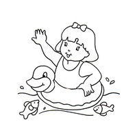 Desenho de Menina com boia na piscina para colorir