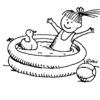 Desenho de Menininha na piscina de plástico para colorir