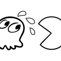 Desenho de Pac-Man perseguindo fanstasma para colorir