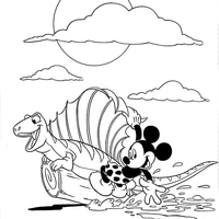 Desenho de Mickey survando em tronco de madeira para colorir