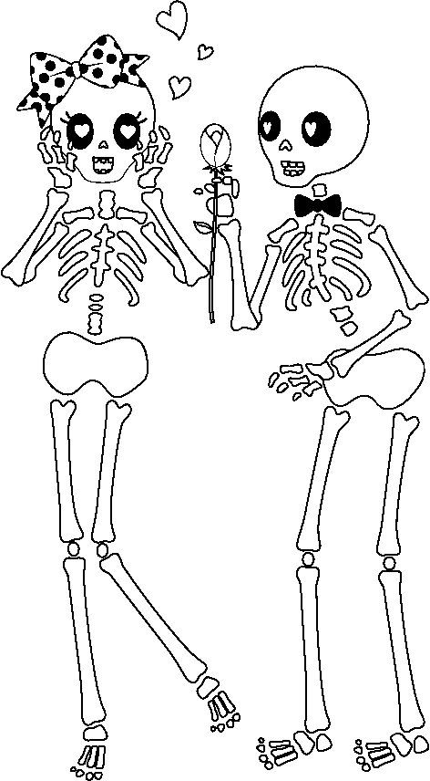 Desenho de Dois esqueletos apaixonados para colorir - Tudodesenhos
