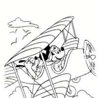 Desenho de Pluto e Mickey no avião para colorir
