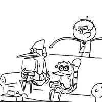 Desenho de Mordecai e Rigby jogando videogame para colorir